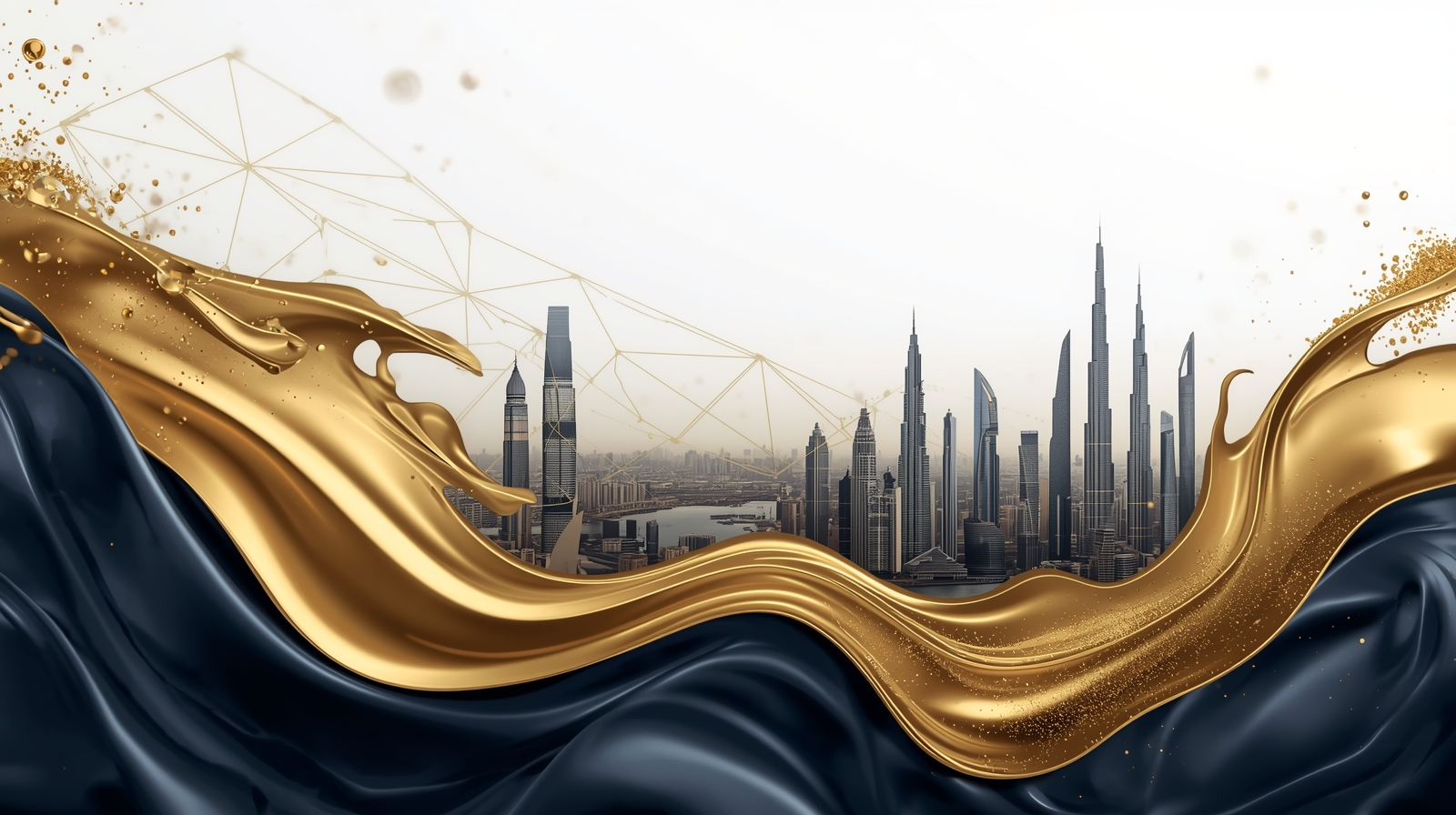 Illustration abstraite des dynasties économiques du Golfe et de leur pouvoir liquide
