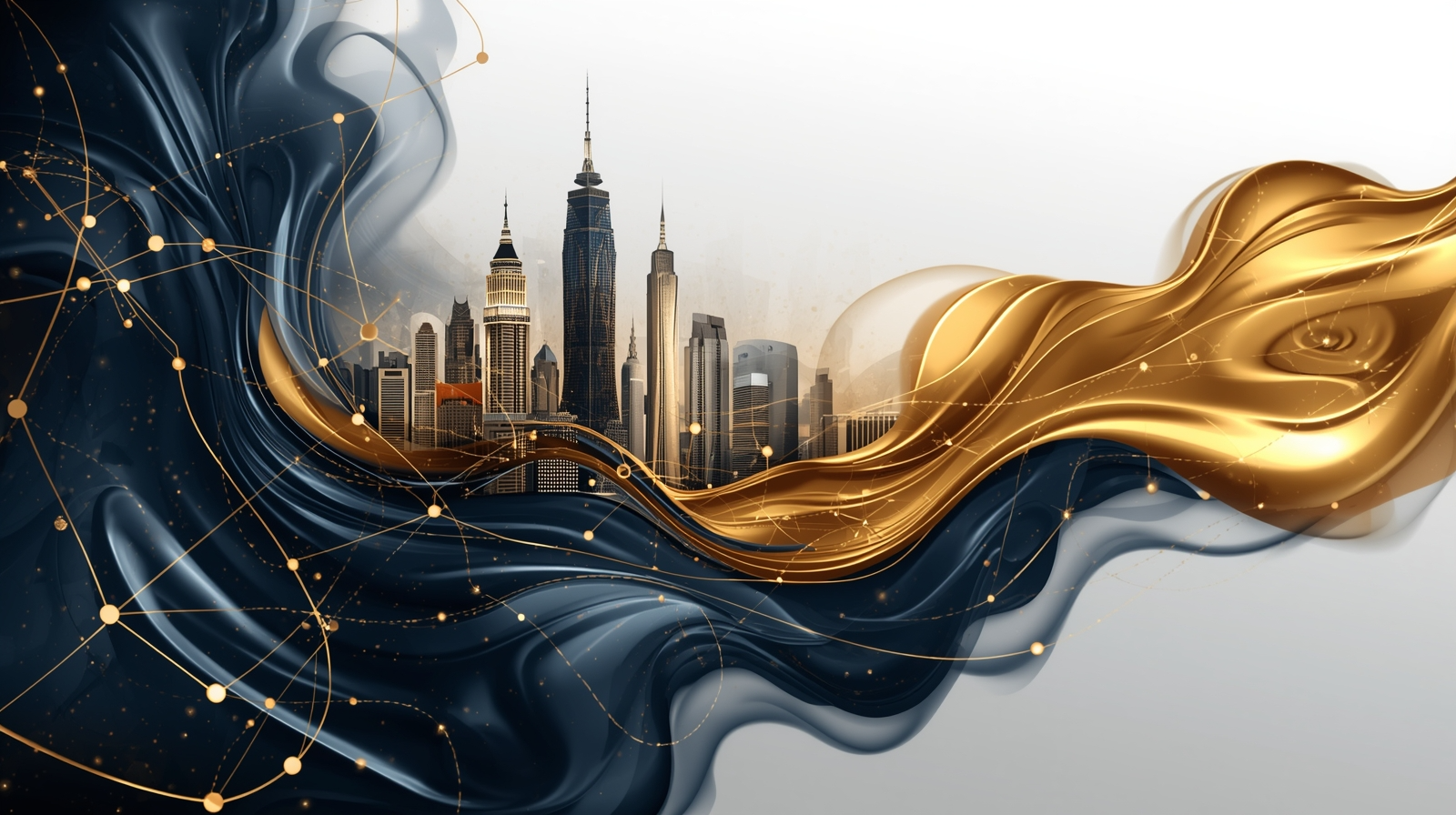 Illustration abstraite des dynasties économiques du Golfe et de leur pouvoir liquide