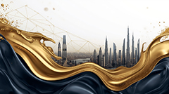 Illustration abstraite des dynasties économiques du Golfe et de leur pouvoir liquide